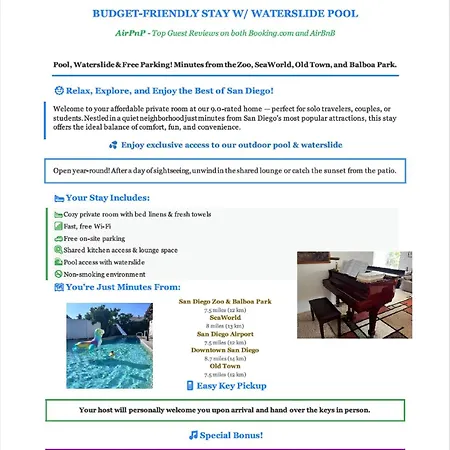 Affordable Private Room With Pool Access And Free Parking Near Zoo And Beaches San Diego Exterior photo